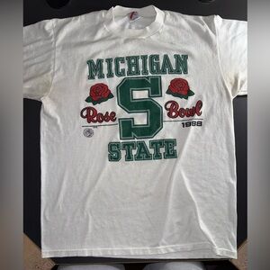 Vintage Michigan State Rose Bowl Tee - Jerzees Brand - Short Sleeve - White - XL